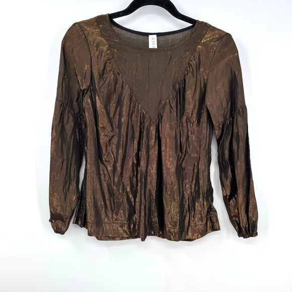 NEW Anthropolgie Amadi Bronze Metallic Top Blouse XSP Party Event Holiday XS - Picture 2 of 9